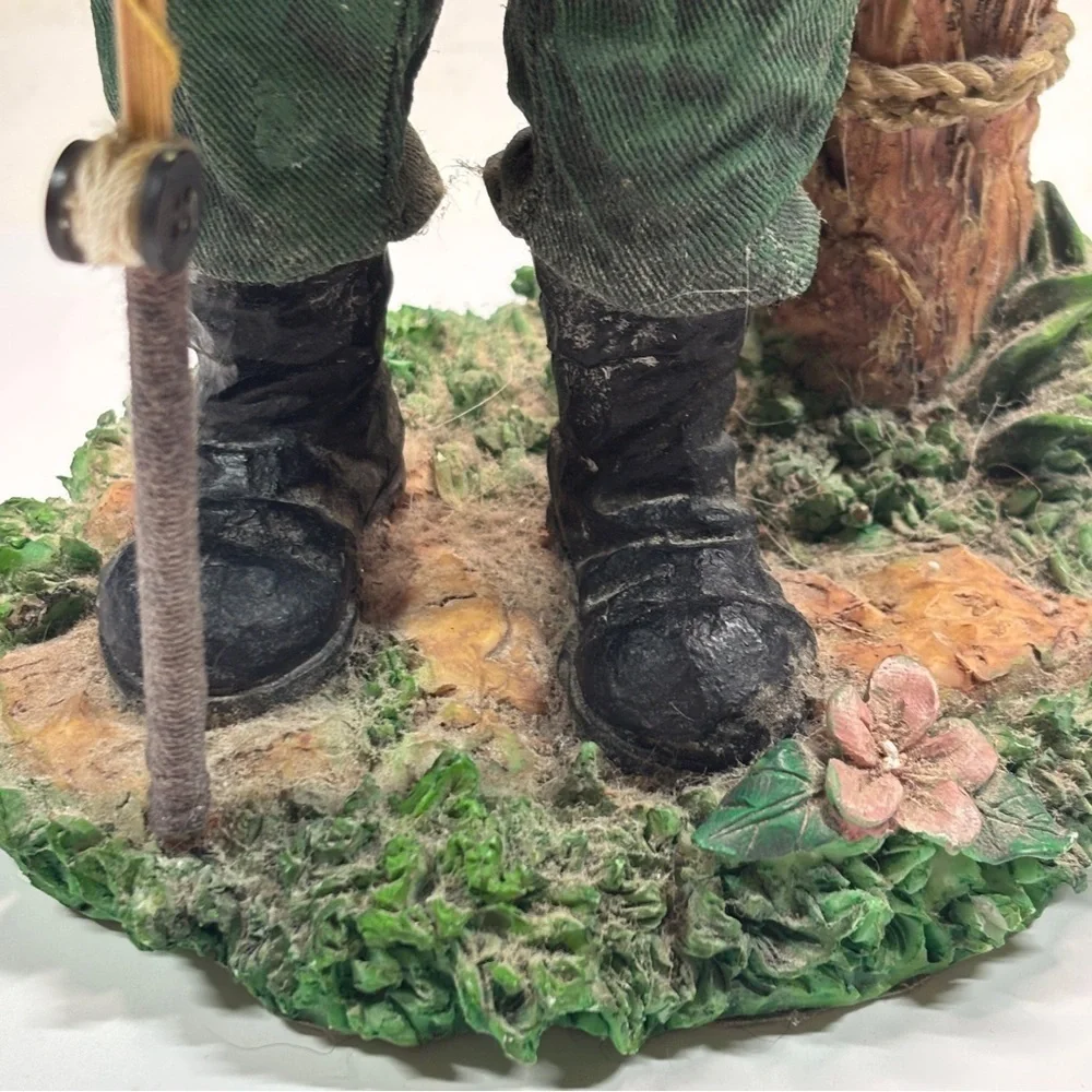Santa Fisherman Figurine Statue Fishin Pole-Fish-Creel Basket Vest Hat 12